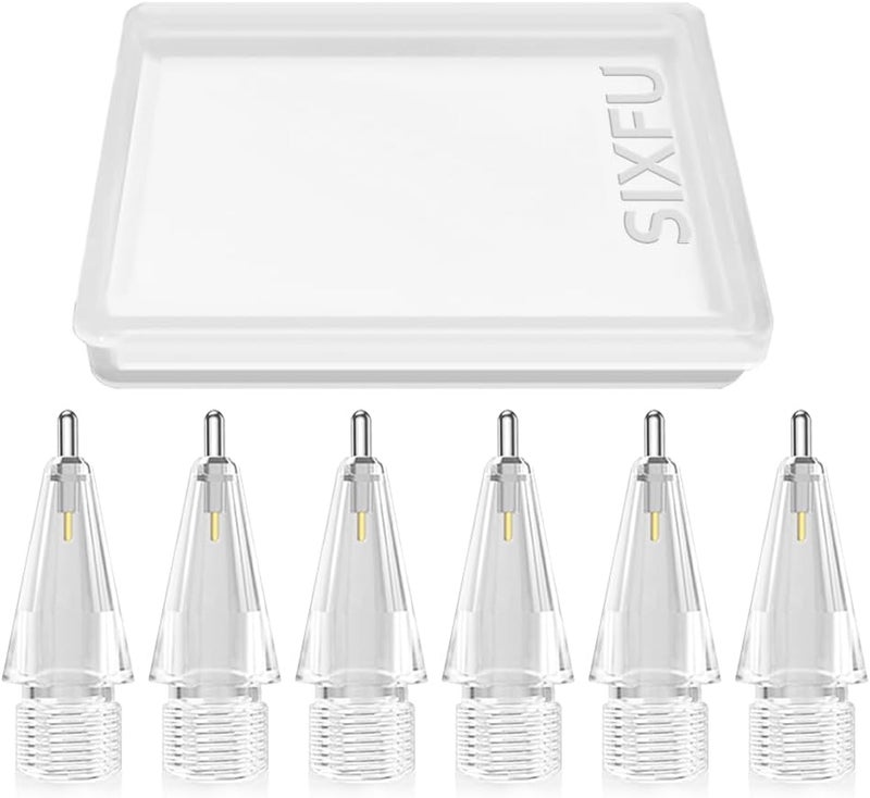 SIXFU 6 PCS Replacement Pencil Tips for Apple Pencil, Durable iPencil Tip Nibs Accessories for iPad Pro/Apple Pencil Pro/USB-C/ 1st Gen/ 2nd Generation (Long Clear) - Image 1